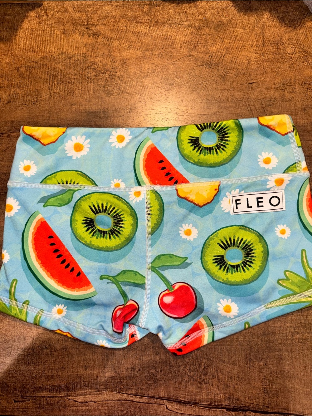 FLEO Fruit Print Booty Shorts Size Small Kiwi Watermelon Cherry Athletic Shorts